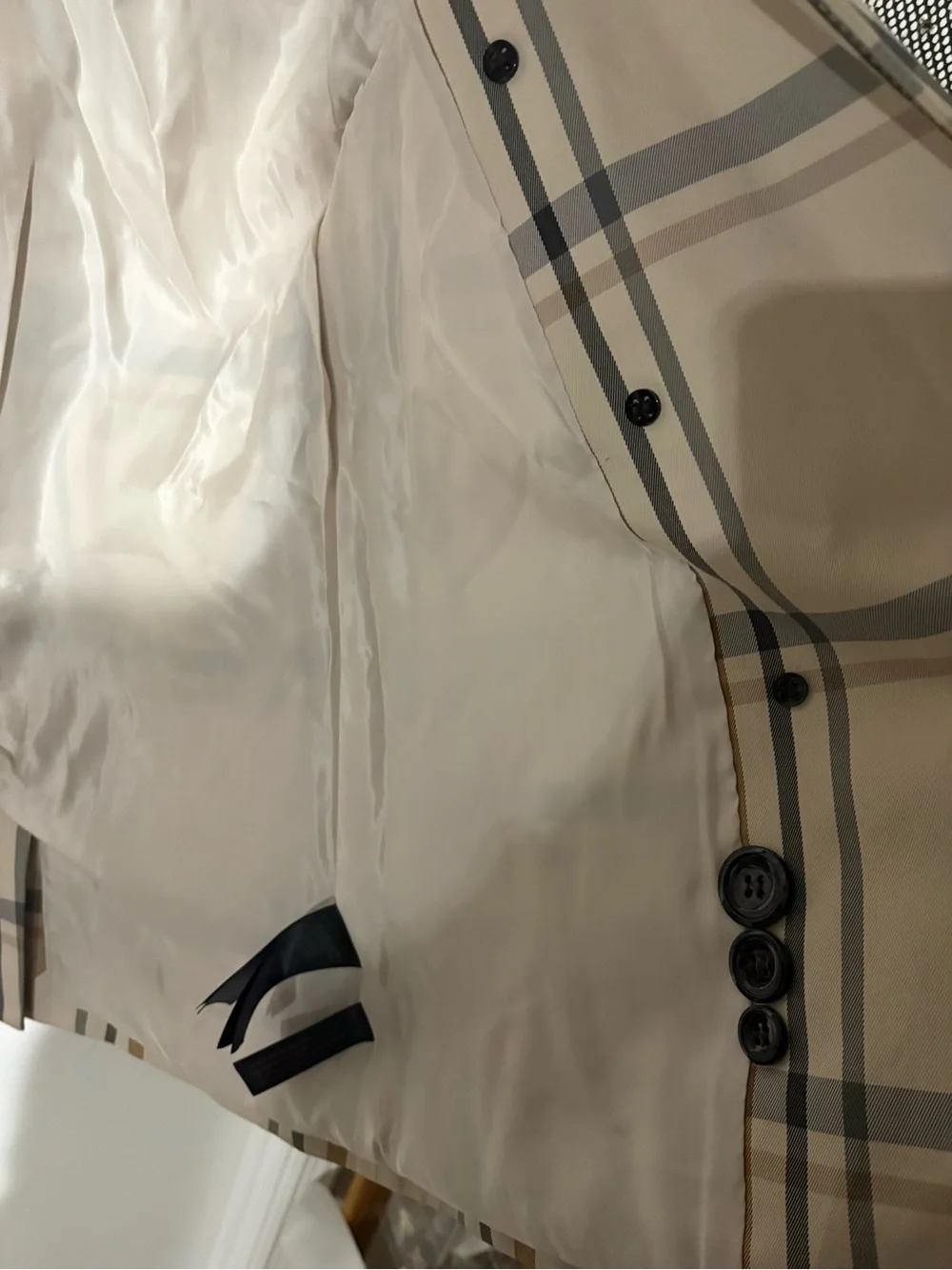 Coach Beige Plaid Short Trench Coat